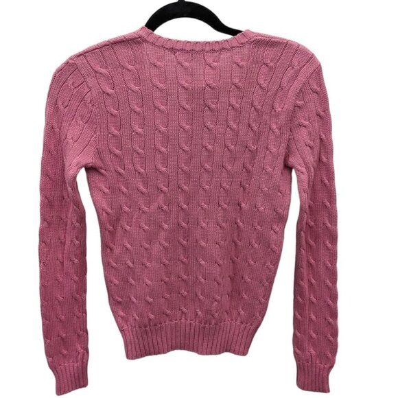 Ralph Lauren Sport Pink 100% Cotton Cable Knit V Neck Pullover Sweater Small S - Picture 4 of 4